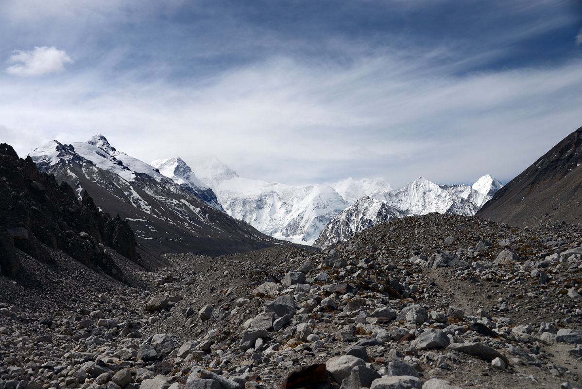 02 Trail Starts Along The East Side Of The Rongbuk Glacier With Changzheng Peak, Changtse, Everest, Nuptse, Guangming Peak, Lingtren On Way To Mount Everest North Face Intermediate Camp